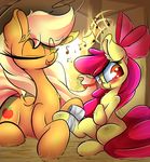  2015 apple_bloom_(mlp) applejack_(mlp) blush earth_pony equine female feral friendship_is_magic horse madacon mammal my_little_pony pony 
