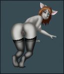  all_fours anthro anus black-phoenix blush breasts brown_hair butt cat clothing feline female hair kneeling legwear looking_at_viewer mammal nails nude one_eye_closed open_mouth presenting presenting_hindquarters pussy simple_background sm0shy smile solo stockings sybil wink 