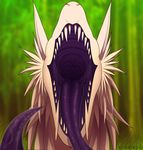  2015 acedia dragon female feral fluffy fur furred_dragon hair kanevex looking_at_viewer open_mouth ren_lley simple_background solo teeth tongue vore white_fur 