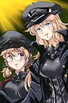  alternate_costume bespectacled bismarck_(kantai_collection) commentary_request glasses highres kantai_collection kurumada_masami_(style) looking_to_the_side multiple_girls parody prinz_eugen_(kantai_collection) ring_ni_kakero style_parody tonchinkan 