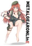  alternate_costume assault_rifle bare_legs barefoot beret blue_eyes braid breasts cameltoe cleavage groin gun hair_ribbon handgun hat highres holding holding_gun holding_weapon hong_meiling large_breasts long_hair looking_at_viewer metal_gear_(series) nunnu_(bieeneco) one-piece_swimsuit open_mouth pistol red_hair revealing_clothes ribbon rifle skindentation solo swimsuit thighs touhou tress_ribbon trigger_discipline twin_braids weapon 