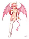  breasts bridgeless_bra c-string commentary_request crotch_plate crown demon_girl demon_tail demon_wings elbow_gloves gloves horns long_hair mr._yvk navel original pink_hair pointy_ears red_eyes revealing_clothes simple_background small_breasts smile solo succubus tail thighhighs white_background white_gloves white_legwear wings 