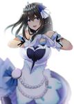  black_hair blue_eyes blurry blush breasts depth_of_field dress gloves hairband heart heart_hands huge_breasts idolmaster idolmaster_cinderella_girls idolmaster_cinderella_girls_starlight_stage jewelry jpeg_artifacts long_hair looking_at_viewer nohito open_mouth sagisawa_fumika simple_background smile solo starry_sky_bright tiara 