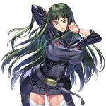  absurdres ass_visible_through_thighs bad_id bad_pixiv_id breasts elicia_zephyr green_hair highres huge_breasts impossible_clothes leaning_forward long_hair looking_at_viewer nakabayashi_reimei parted_lips pink_eyes simple_background skindentation smile solo super_robot_wars super_robot_wars_og_saga_masou_kishin_f_coffin_of_the_end super_robot_wars_the_lord_of_elemental thighhighs very_long_hair white_background white_legwear 