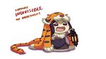  black_hair commentary english fangs highres himouto!_umaru-chan indivisible lantern long_hair parody purple_eyes razmi_(indivisible) solo southpawper tiger_pelt 