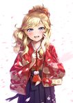  :d bad_id bad_pixiv_id blonde_hair blue_eyes blush bow hair_bow hand_on_own_cheek hand_on_own_chest idolmaster idolmaster_cinderella_girls japanese_clothes kimono kinchaku long_hair ootsuki_yui open_mouth ponytail pouch sin_moriyama smile solo yukata 