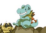  ambiguous_gender kinbancha_(artist) laugh nintendo pok&eacute;mon reptile sandile scalie scarf sitting totodile video_games 