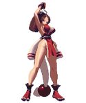  1girl animated animated_gif bouncing_breasts breasts brown_hair cleavage king_of_fighters king_of_fighters_xiii long_hair looking_at_viewer ponytail shiranui_mai solo standing 