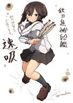  between_fingers black_hair blue_eyes commentary_request fish hayasui_(kantai_collection) jacket kantai_collection rimukoro saury short_hair sketch skirt solo track_jacket translation_request 