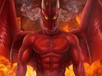  anthro avoid_posting dragon fire male max-dragon muscular nipples nude smoke solo wings 