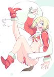  bikini blonde_hair boots christmas dog_tail erica_hartmann santa_costume scarf short_hair solo strike_witches swimsuit tail touge_hiro world_witches_series 