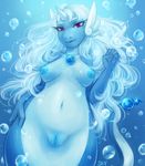  allegrosky anthro anthrofied breasts bubble dragonair eyelashes hair hand_on_hip horn lamia long_hair looking_at_viewer navel nintendo nude pok&eacute;mon pussy red_eyes solo underwater video_games water white_hair wide_hips 