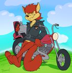  canine clothing dawmino flaccid helmet jackal jacket leather looking_at_viwer male mammal motorcycle penis rodney_(character) single_character the_adventures_of_the_american_rabbit uncut 