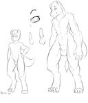  2012 anthro balls canine claws english_text erection fur hair hand_on_hip male mammal model_sheet muscular nightfaux nude penis sheath simon size_difference solo text toe_claws were werewolf 