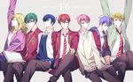  blonde_hair blue_hair brothers cardigan dasshu_(dashi_now) f6 green_hair grin iyami long_hair male_focus matsuno_choromatsu matsuno_ichimatsu matsuno_juushimatsu matsuno_karamatsu matsuno_osomatsu matsuno_todomatsu md5_mismatch multiple_boys osomatsu-kun osomatsu-san pink_hair purple_hair red_hair school_uniform sextuplets siblings smile 