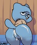  after_sex anus balls blue_fur bumpty butt cat clothing cum cum_in_ass cum_inside feline fur gumball_watterson male mammal penis solo the_amazing_world_of_gumball young 