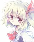  ascot blonde_hair hair_ribbon looking_at_viewer nekoguruma pink_eyes ribbon rumia shirt solo touhou upper_body 