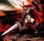  armor castle_age genzoman horns keira_the_dread_knight red_hair shield solo sword weapon 