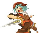  .hack//link 1boy aqua_hair belt blade dagger dual_wielding gloves hat holding kite_(.hack//) lowres male_focus official_art solo tattoo weapon 