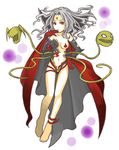  1girl anklet breasts cape cloud_of_darkness dissidia_final_fantasy elbow_gloves female final_fantasy final_fantasy_iii full_body gloves grey_hair jewelry long_hair midriff navel pasties pontaouka red_eyes solo white_background 