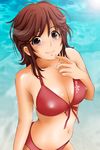  amagami bikini breasts brown_eyes brown_hair cleavage covered_nipples face front-tie_top kishida-shiki large_breasts lens_flare looking_at_viewer navel ocean sakurai_rihoko shiny shiny_skin short_hair smile solo swimsuit 