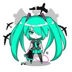  :&lt; b-52_stratofortress chibi green_eyes green_hair hair_over_one_eye hatsune_miku kaizeru koi_wa_sensou_(vocaloid) long_hair lowres megaphone necktie pantyhose skirt solo tears twintails vocaloid 