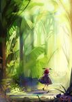  bad_id bad_pixiv_id bow forest from_behind head_wings jungle koakuma long_hair nature path red_hair relax_(artist) road running scenery shoes skirt solo sunlight touhou walking 