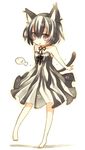  animal_ears aruya_(flosrota) bad_id bad_pixiv_id barefoot black_hair cat_ears copyright_request dress grey_eyes open_mouth short_hair solo tail 