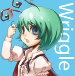  antennae bad_id bad_pixiv_id blue_eyes blush cape colored_eyelashes eyelashes green_hair hoshi_nawoki short_hair solo touhou wriggle_nightbug 