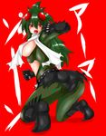  ass belt bodysuit boots from_behind gloves green_hair isuna kamen_rider kamen_rider_amazon kamen_rider_amazon_(series) open_mouth red_eyes scarf skirt solo 