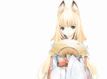  animal_ears blonde_hair blue_eyes fan folding_fan fox_ears houden_eizou japanese_clothes long_hair miko solo tenko_kuugen wagaya_no_oinari-sama 