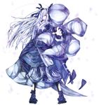  absurdres asanagi_00 costume feathers foreshortening gen_2_pokemon hair_ornament hair_over_one_eye highres long_hair lugia outstretched_arm outstretched_hand personification pokemon reaching red_eyes silver_hair solo very_long_hair 