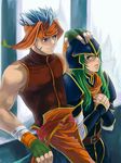  1girl animal_ears armor blue_armor blue_eyes blue_hair blush cat_ears embarrassed facial_mark fire_emblem fire_emblem:_akatsuki_no_megami green_eyes green_hair kaito_(sawayakasawaday) nephenee petting ranulf 