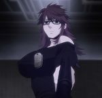  dog_tags female gangsta ginger_(gangsta) glasses gun indoors long_hair red_hair screencap solo stitched upper_body weapon 