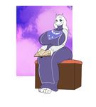  2015 big_breasts big_butt book breasts butt female fur horn kaboozlefa long_ears paws sitting solo toriel undertale white_fur wide_hips 