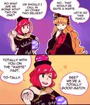  2koma ;d ball_and_chain_restraint blonde_hair chain clothes_writing comic dress earth_(ornament) english expressive_clothes hecatia_lapislazuli junko_(touhou) legacy_of_lunatic_kingdom long_hair moon_(ornament) multiple_girls nekolina one_eye_closed open_mouth polos_crown red_hair short_hair smile sphere star tabard touhou when_you_see_it 