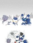  espurr fur injury meowstic no_humans pokemon pokemon_(game) pokemon_xy shovel snow winick-lim 