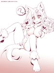  ? animal_ears betei blush dog_ears dog_tail highres long_hair monochrome open_mouth patchouli_knowledge paw_pose solo spoken_question_mark sweatdrop tail touhou 