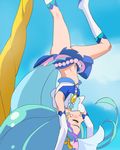  blue_hair closed_eyes cure_mermaid go!_princess_precure haruyama_kazunori kaidou_minami long_hair magical_girl midriff navel ponytail precure solo upside-down very_long_hair 