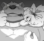  12beat13 bear boar collar grope licking male male/male mammal monochrome nipples nude porcine tongue tongue_out 