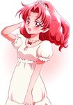 :o absurdres akagi_towa bad_id bad_pixiv_id blush cowboy_shot curly_hair go!_princess_precure highres jewelry necklace pointy_ears precure princess puffy_short_sleeves puffy_sleeves red_eyes red_hair sharumon short_hair short_sleeves skirt smile solo white_background white_skirt 