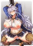  ahoge angry arms_behind_head arms_up bdsm belt blush bondage bound braid breasts cape clenched_teeth colored_pubic_hair denki_shougun granblue_fantasy huge_breasts inverted_nipples jpeg_artifacts long_hair nipples no_panties pubic_hair restrained silva_(granblue_fantasy) silver_hair silver_pubic_hair skirt solo spread_legs sweat teeth torn_clothes torn_skirt twin_braids yellow_eyes 