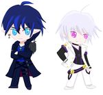  :d add_(elsword) ahoge aqua_eyes bangs blue_hair chibi ciel_(elsword) coat crossed_arms elsword grin june183 light_smile looking_at_viewer male_focus multiple_boys open_mouth pink_eyes self_upload simple_background smile standing v-shaped_eyebrows white_background white_hair 