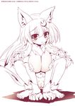  animal_ears betei blush crescent crescent_hair_ornament dog_ears dog_tail hair_ornament long_hair monochrome patchouli_knowledge solo squatting tail tears touhou 