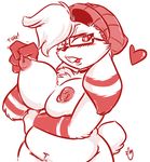  &lt;3 2014 4_fingers anthro areola blush breasts chubby edna_mallard eyewear female glasses hat lagomorph looking_at_viewer mammal monochrome navel nipple_piercing nipple_pull nipples nude open_mouth pcaduck piercing rabbit simple_background solo white_background 