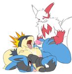  anthro balls blush breasts butt cum erection female fur lucario male mammal nintendo nipples nude open_mouth penis pok&eacute;mon red_eyes sex simple_background tongue tongue_out twisted-brit typhlosion video_games white_background zangoose 