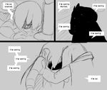  &lt;3 anthro asriel_dreemurr caprine chara_(undertale) clothing fatz_geronimo_(artist) fur goat hair horn hug human long_ears mammal monster protagonist_(undertale) sad tears undertale wounded 