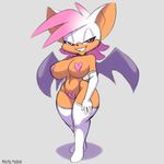 2015 anthro bat big_breasts breasts clothed clothing female half-dressed mammal rouge_the_bat skimpy smile solo sonic_(series) topless xylas 