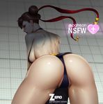  alternate_costume ass ass_focus bad_id bad_tumblr_id banned_artist breasts brown_hair chun-li double_bun large_breasts looking_at_viewer looking_back no_bra partially_visible_vulva paul_kwon pelvic_curtain revealing_clothes shadow short_hair sideboob solo street_fighter street_fighter_iv_(series) training_room 