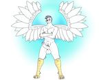  2015 anthro avian balls bird blue_hair erection feathered_wings feathers frenum_piercing genital_piercing hair krazu_wolfdoom long_legs long_neck looking_at_viewer male nipples nude penis penis_piercing piercing pubes simple_background simplistic_wings swan talons thick_thighs wings 